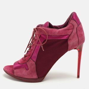 Burberry Pink Mesh And Satin Peep Toe Lace Up Booties Size 39